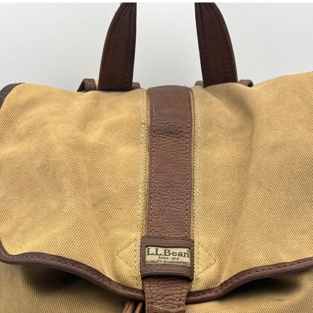 VINTAGE L.L. BEAN Rucksack Backpack Brown Canvas Leather Hiking RARE Utility Bag
